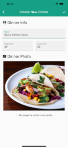 Family Dinner Picker app create new dinner screen